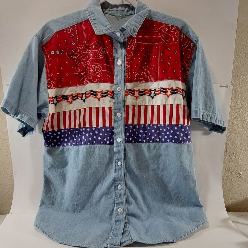 Vintage Casey & Max Women's Patriotic Embellished Blouse szXL